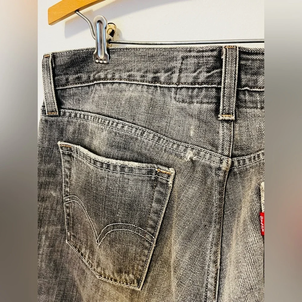 LEVI’S 514 Slim Straight Jeans Black Gray Denim 2008 Mens 33x32 Distressed EUC